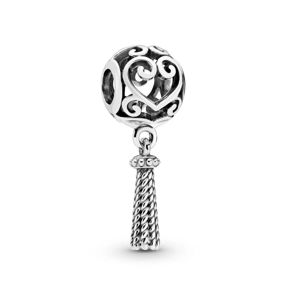 

Genuine 925 Sterling Silver Enchanted Heart Tassel Charm Beads for Jewelry Making Fits Pandora Bracelet DIY Gift Bijoux Kralen