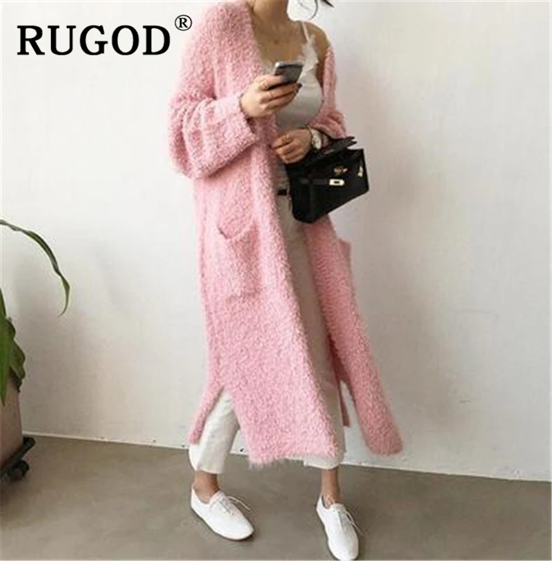 RUGOD элегантный бархатный женский кардиган корейский шик Одноцветный с разрезом