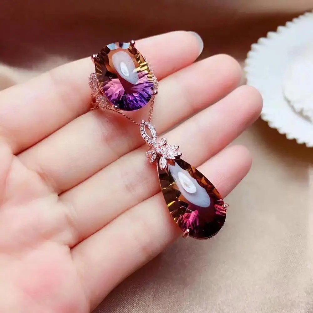 

shilovem 925 sterling silver piezoelectric ametrine pendants rings fine Jewelry necklace wedding gift new mtz1318132588agzj