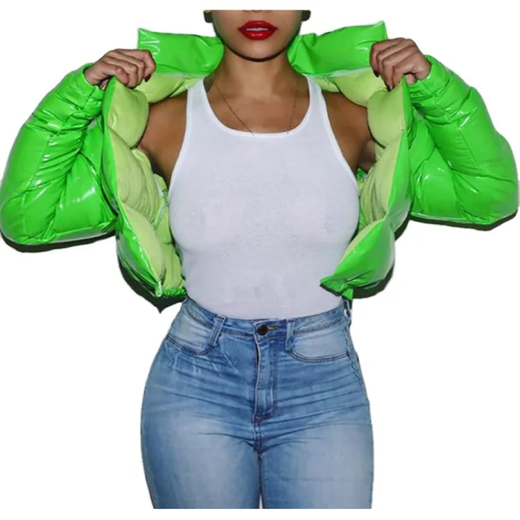 2021 Fashion Bright Color Winter Short Padded Jacket Women Cropped Puffer Parka Outwear Thick Bubble Coat Fashion Streetwear