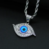 hip hop iced out bling cz evil eye pendant necklace silver color stainless steel chains for women men turkish jewelry