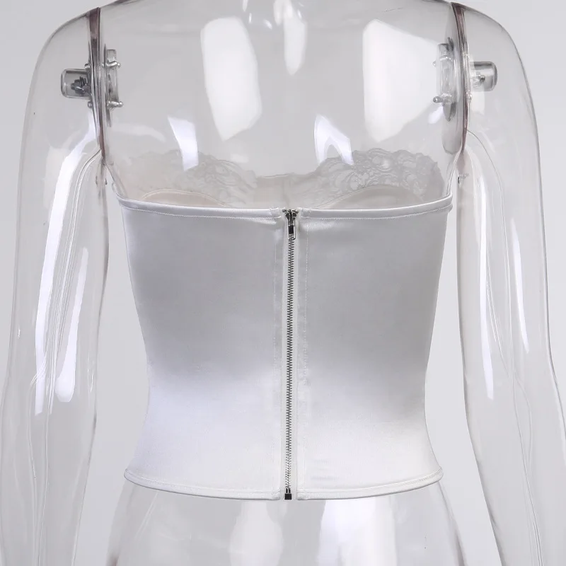 

2021 Ins Net Red Tube Top Off Shoulder Satin Lace Stretch Top with Small Vest White/black Cup Crop Top Sexy & Club Halter Top