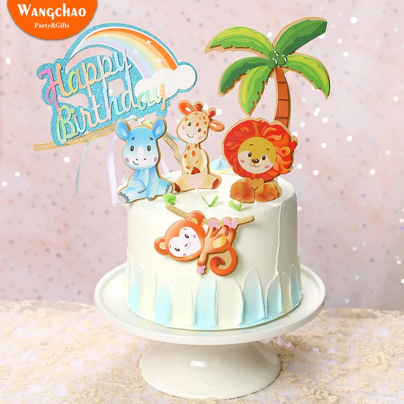 

1 Set Animals Safari Birthday Cake Topper Forest Lion Monkey Theme Children's Birthday Party Cake Decoration Kids Party Supplies