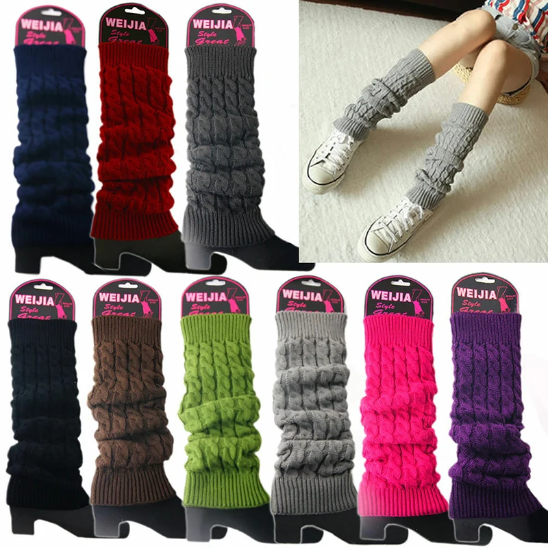 Womens Fashion Winter Cable Knit Crochet Knitted Leg Warmers Legging Knee High Socks