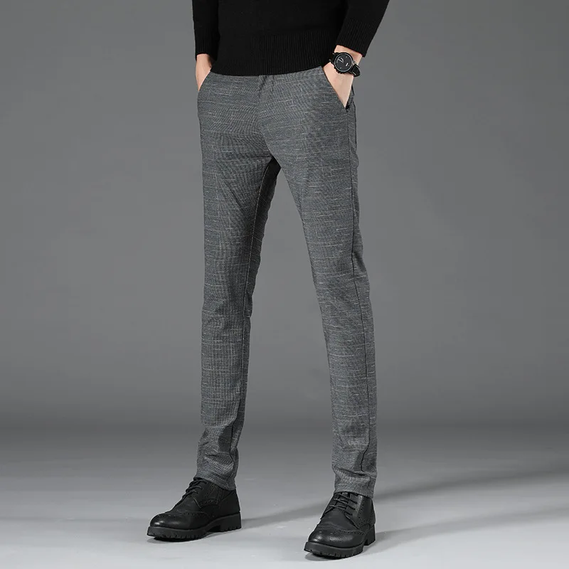 Брюки мужские Стрейчевые в клетку повседневные Прямые теплые брюки деловом