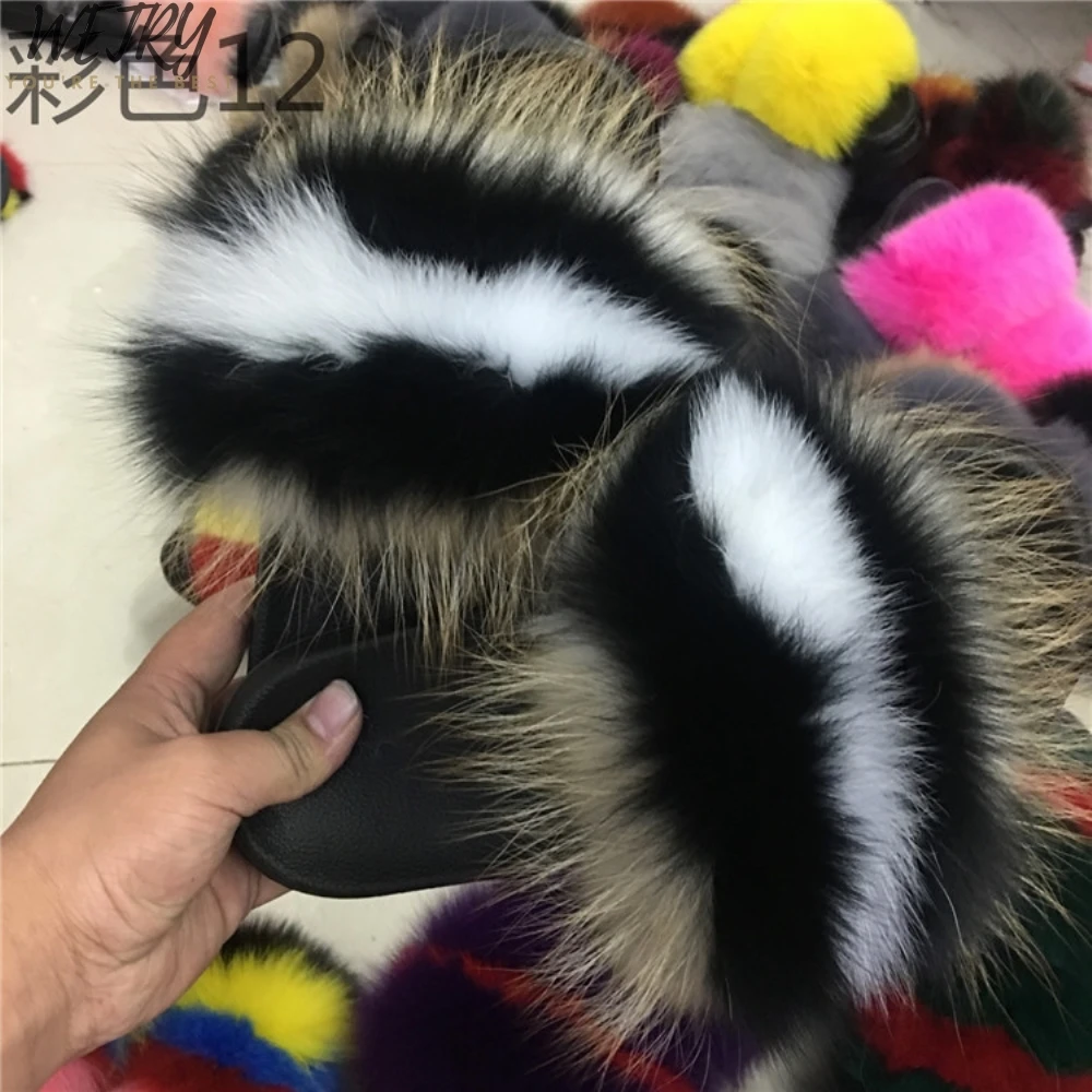 fox fur slippers Тапочки с лисьим мехом; Милые Пляжные шлепанцы с мехом; размеры 36-45 - Цвет: fox fur slippers
