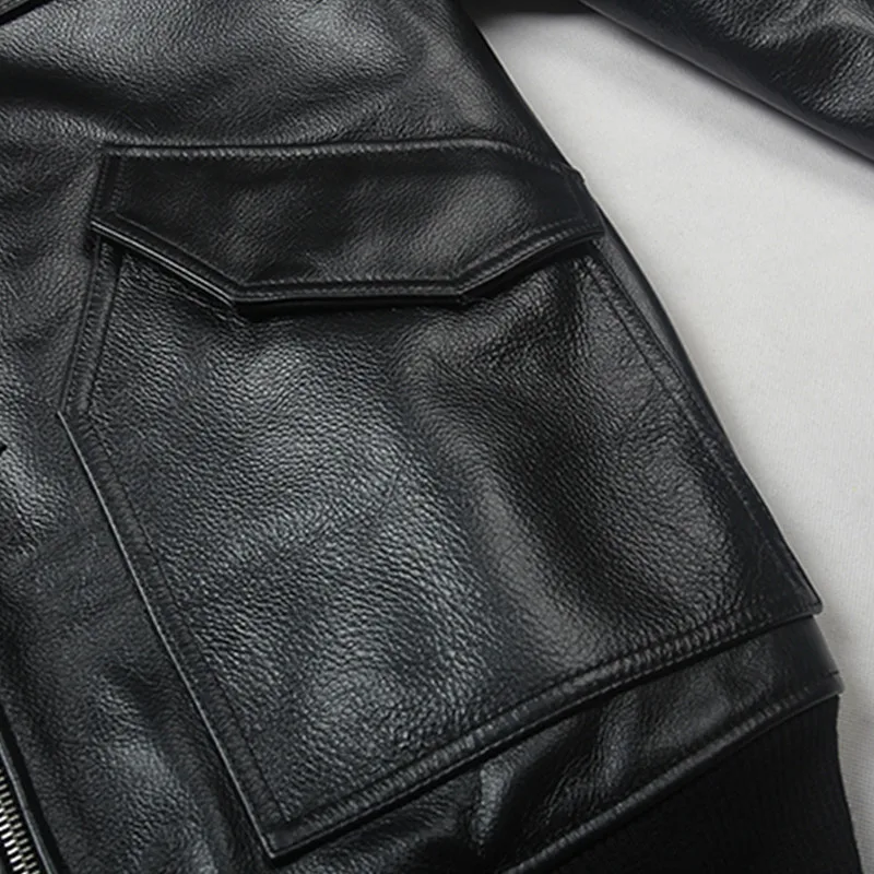 

2021 Dark Brown Military Style USAF Pilot Leather Jacket Men Europe Size XXL Genuine Natural Cowhide Autumn Loose Aviation Coat
