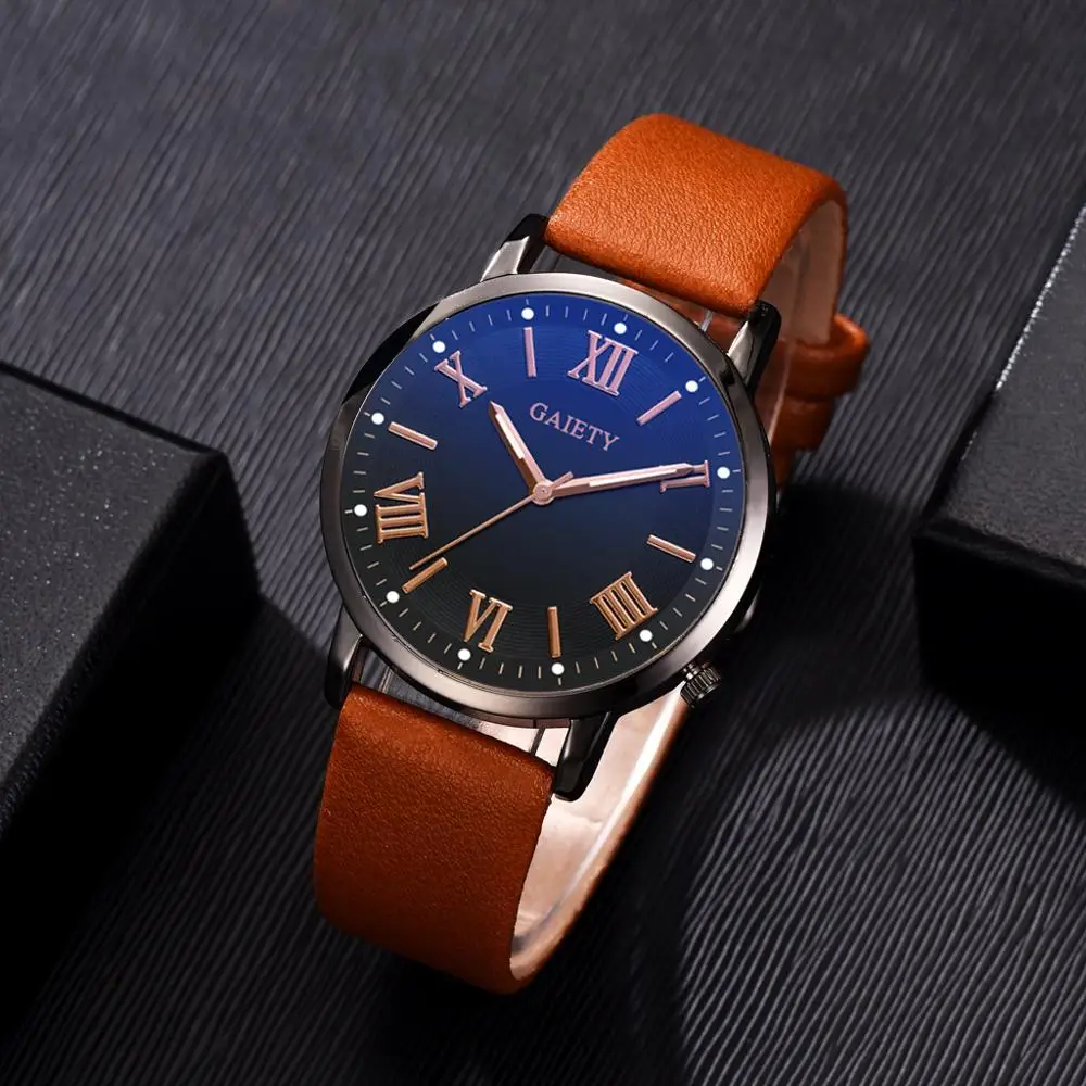 Мужские часы с римскими цифрами Blu ray ремешок из искусственной кожи Кварцевые