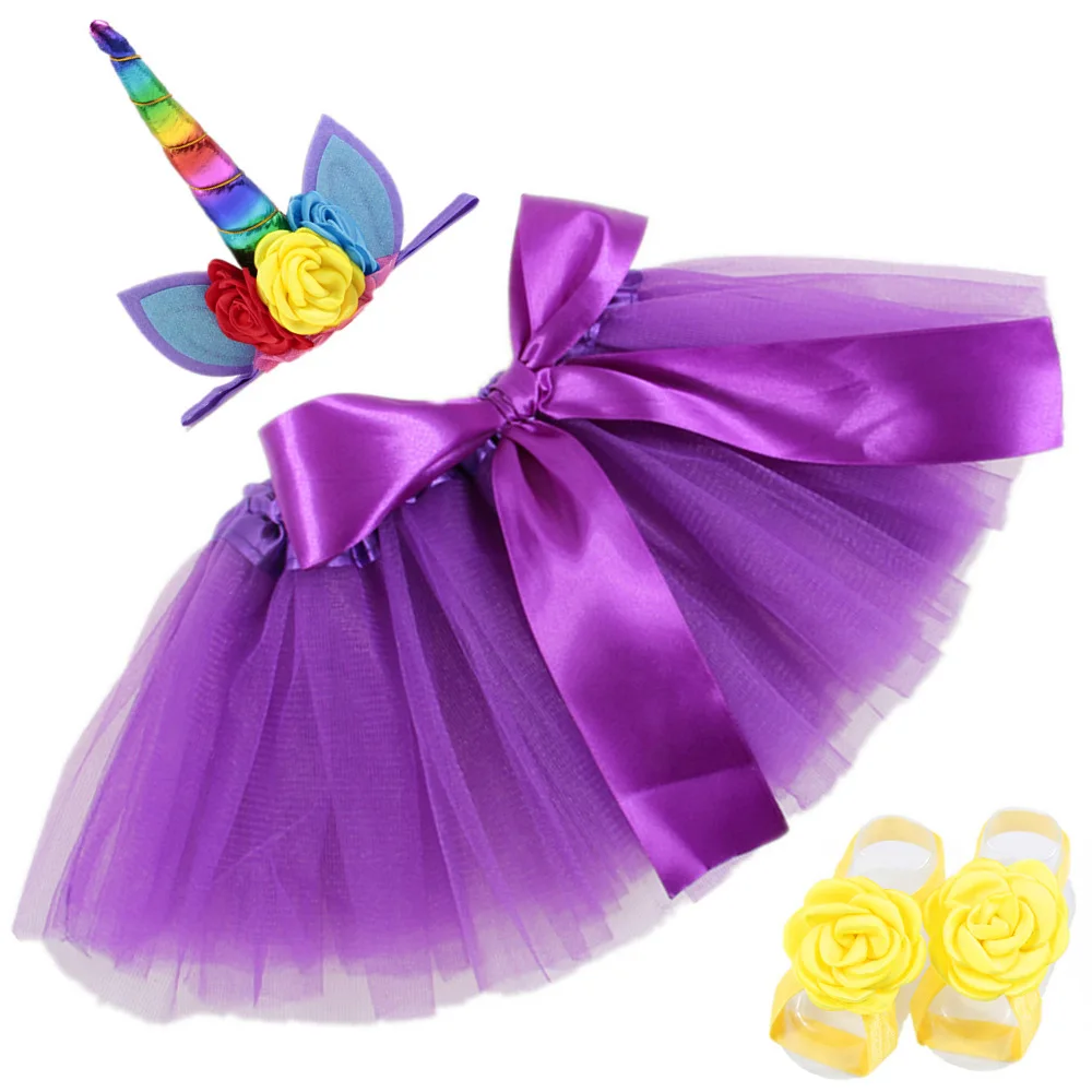 

Baby Girls Unicorn Children Headband + TUTU Skirt + Foot Cover Set Princess Children Birthday Party Holiday Photography Costume