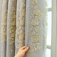 modern simple gold thread embroidered rose curtain european grey polyester fabric double layer curtains for living room bedroom4