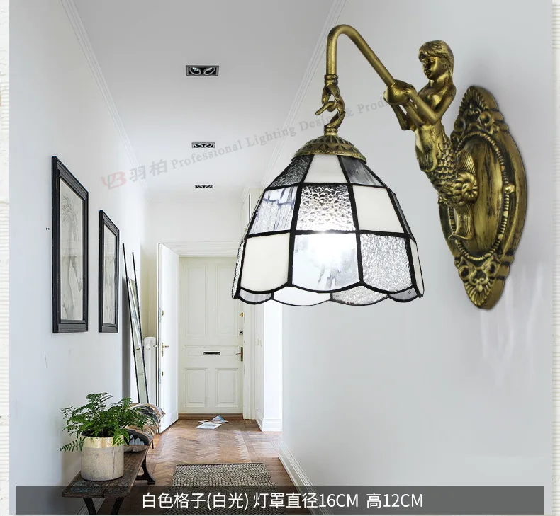Mediterranean Wall Lamp Single Head European Retro Mermaid Resin Base Living Room Corridor Balcony Garden Bedroom Bedside Lamp