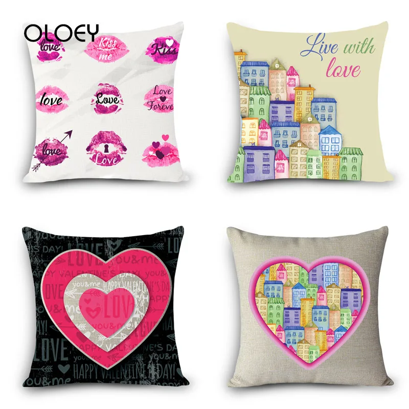 Любовь наволочки покрывало квадратная льняная мягкая наволочка для подушек в