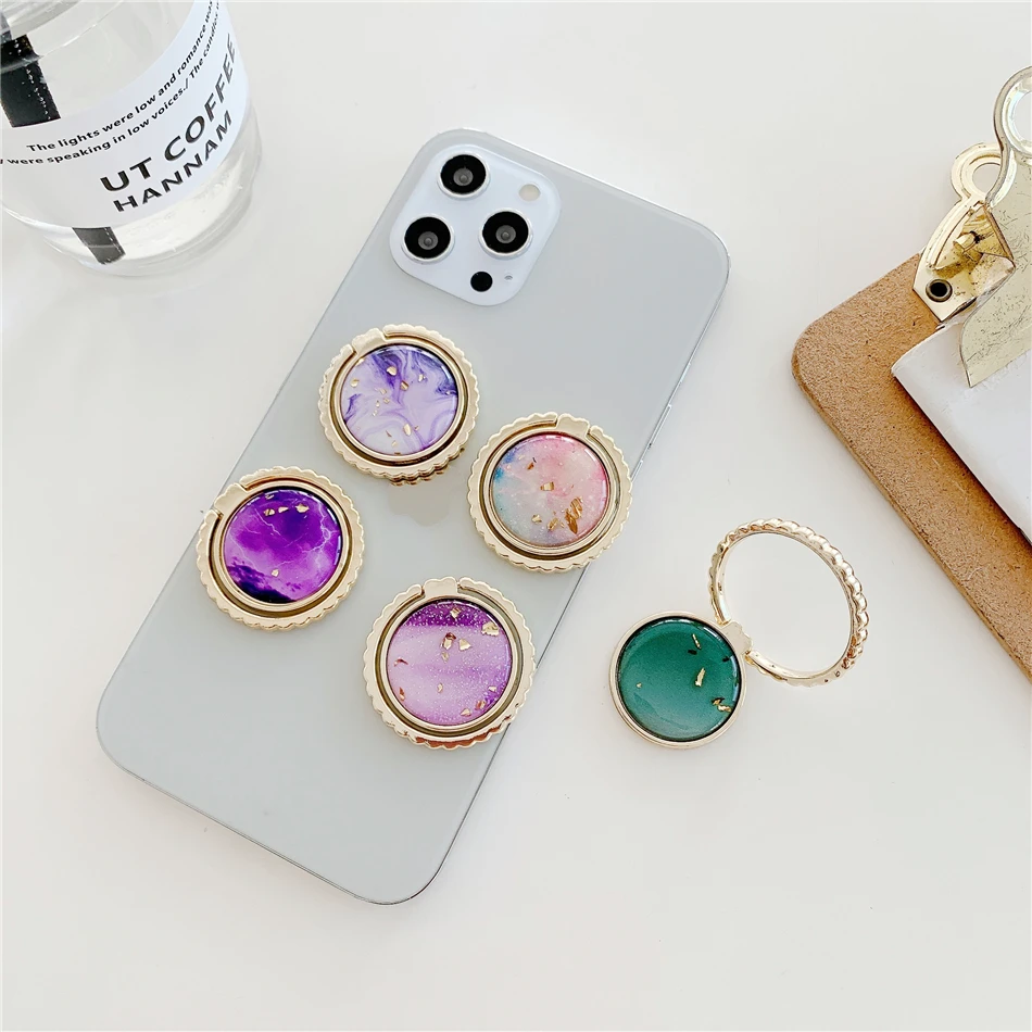 

Gold Foil Green Purple Sapphire Phone Support Finger Ring Stand Smartphone Holder For iPhone 12 Samsung Round Ring Holder Gift