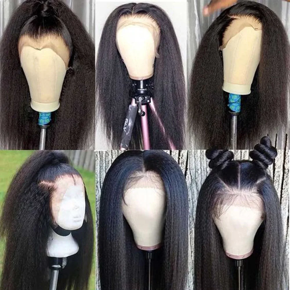 Курчавые прямые парики из человеческих волос на сетке спереди для черных женщин