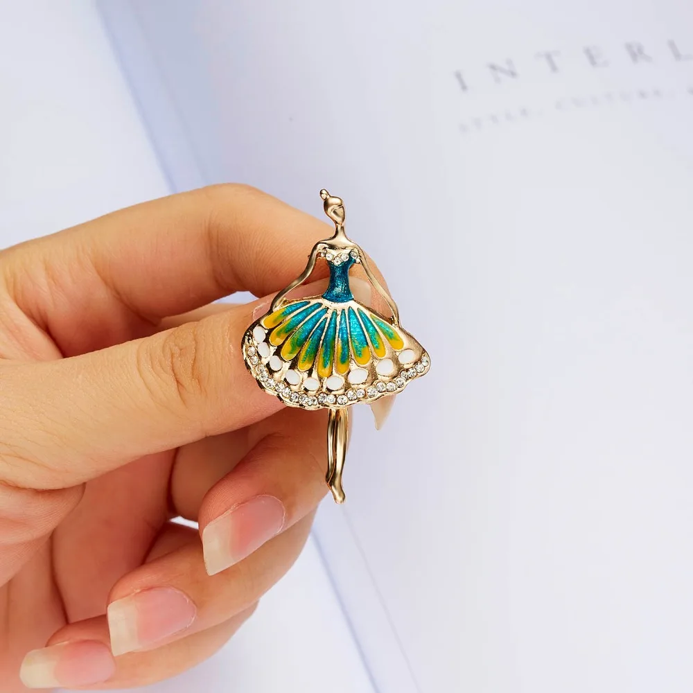 Мода Rhinestone танцы мальчик и девочка чертежное масло фигурка персонажа брошка заколка для женщин Девушка эмаль платье маленькое платье аксессуары