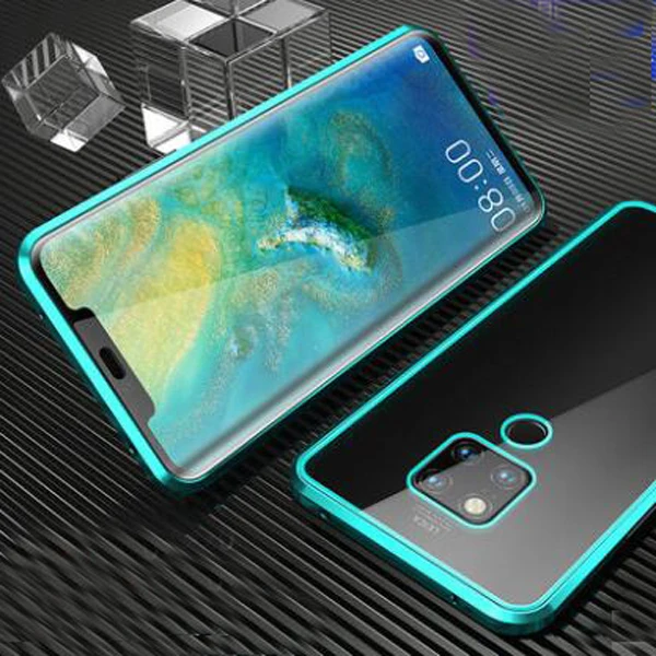Green Двусторонний чехол с магнитным стеклом для huawei P20 P30 mate 20 10 Pro Lite mate 20X - Цвет: Green