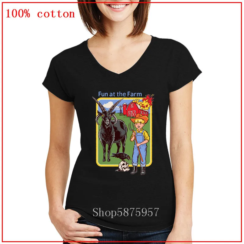 Весело на ферме черный phillip демоническим козы V образным вырезом camisetas mujer