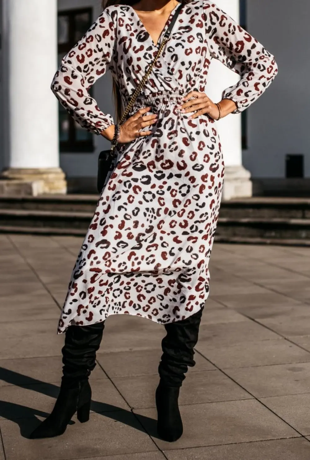 

Leopard Long Dress Women Long Sleeve V Neck Maxi Dress Casual Holiday Autumn Summer Dress White Khaki S-XL