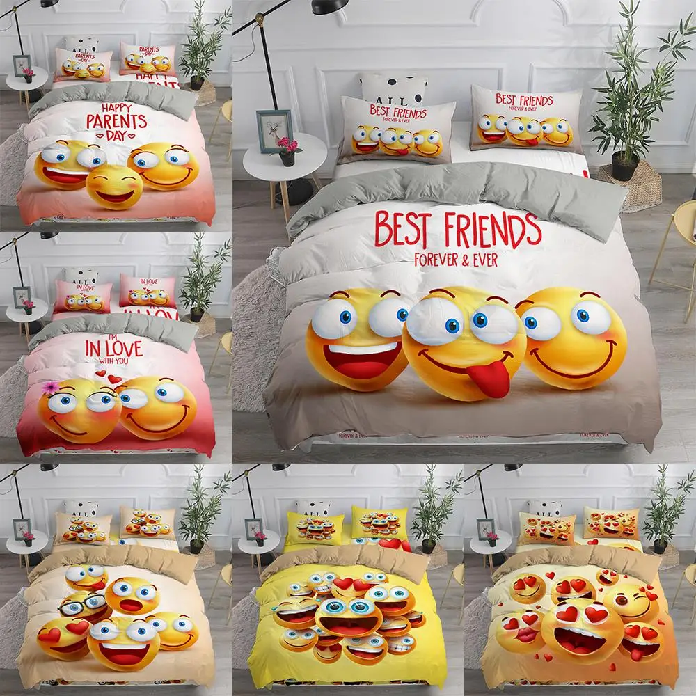 

3D Printing Smiley Bedding Set for Luxury Parent-child Couples Design Duvet Cover Set Soft Comforter Single King Sizes 3 Pcs