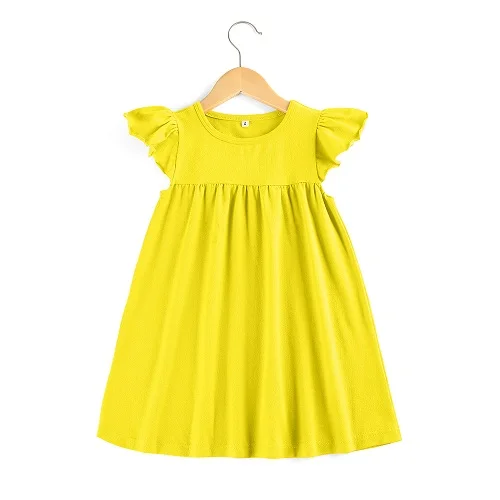 yellow Хлопок, летнее простое однотонное платье с рукавами-крылышками для маленьких девочек - Цвет: yellow