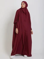 Muslim Women Jilbab One-piece  Prayer Dress Hooded Abaya Smocking Sleeve Islamic Clothing Dubai Saudi Black Robe Turkish Modesty 2