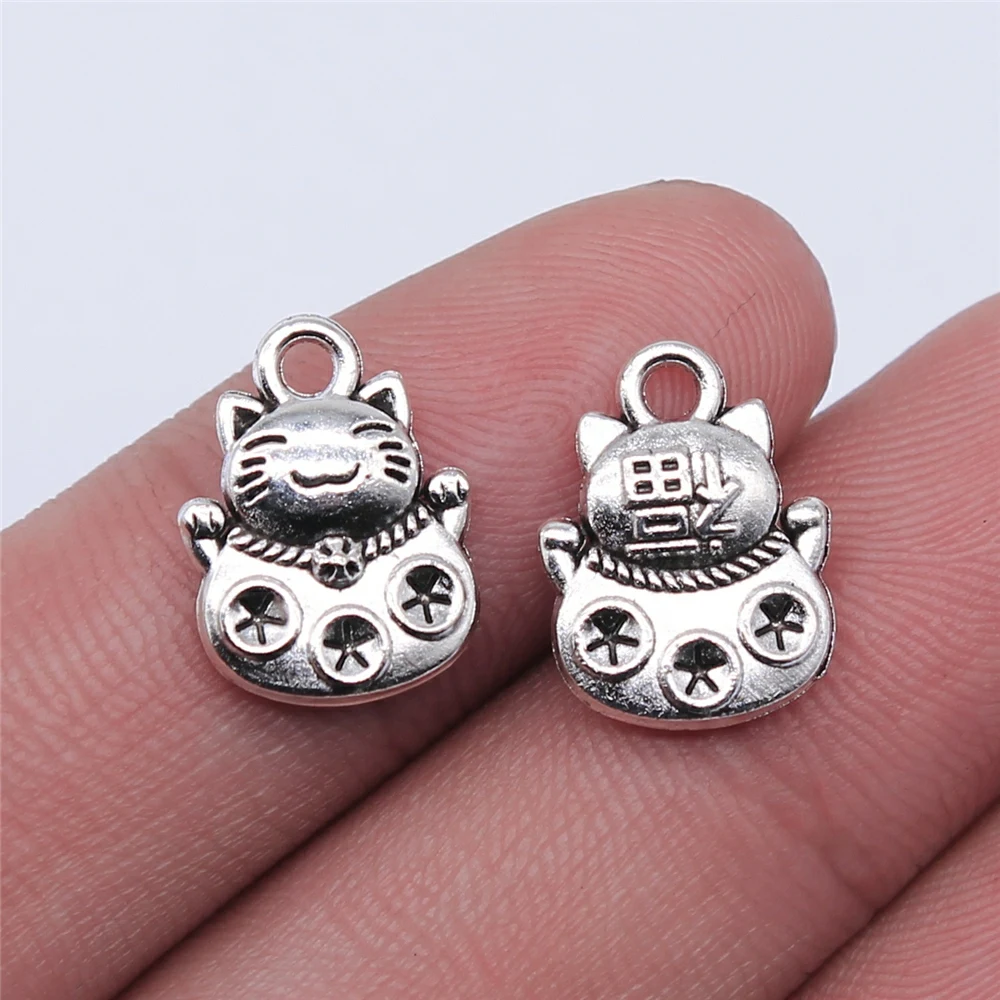 WYSIWYG 10 шт. 15x11 мм старинное серебро Цвет Lucky Cat Подвески для самостоятельного