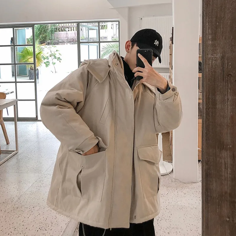 Зимняя хлопковая куртка Мужская теплая Толстая Модная парка однотонная