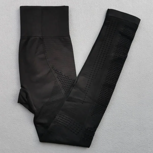 Black pants 2 шт., спортивный комплект для йоги, женская одежда для тренировок, безупречная трикотажная одежда с длинным рукавом, полый сетчатый компрессионный укороченный топ, бесшовные Леггинсы для йоги - Цвет: Black pants