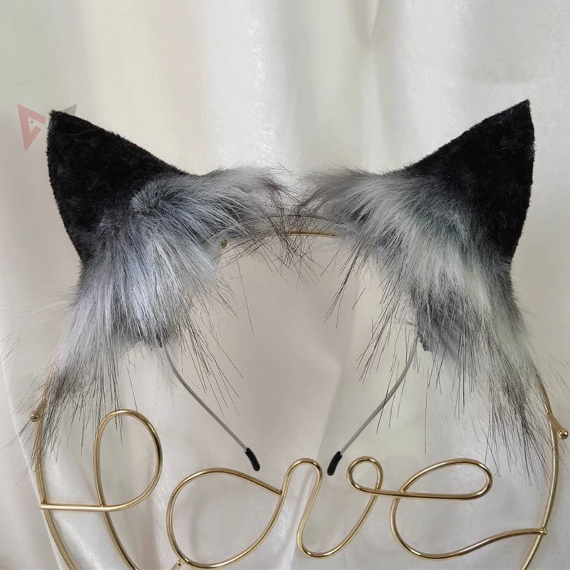 Новинка обруч для волос MMGG ручной работы с волчьими ушками и серебряными черными