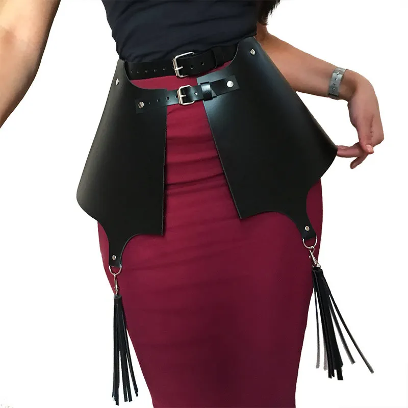 

Fashion Leather Harness Gothic Tassel High Garter Belt Women Sexy Body Bondage Corset For Dress Black Suspender Belt Waistband