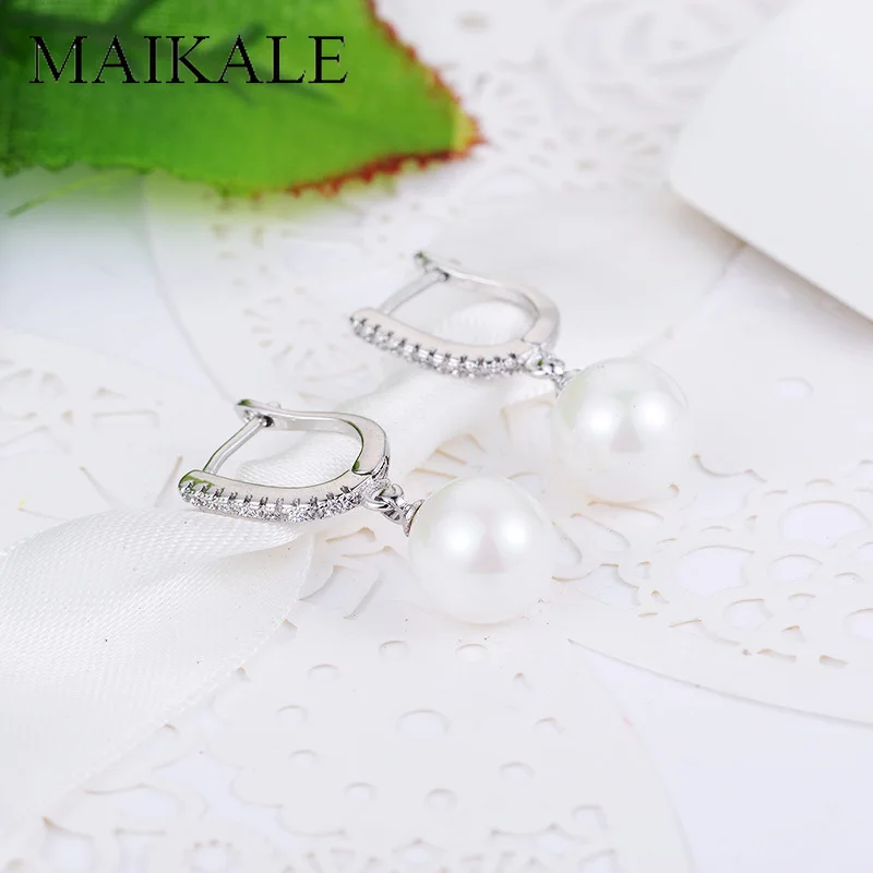 Женские серьги-гвоздики с жемчугом MAIKALE Длинные круглые серьги в Корейском стиле