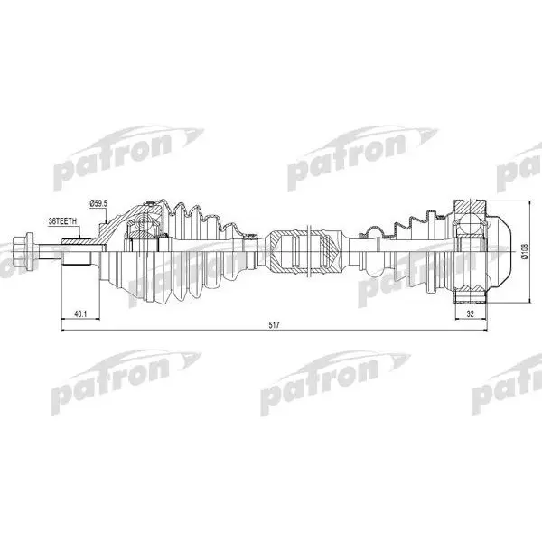 Полуось передняя левая 36x514x108 VW CADDY III 1 9TDI 04-10 PATRON PDS0415 | Автомобили и мотоциклы
