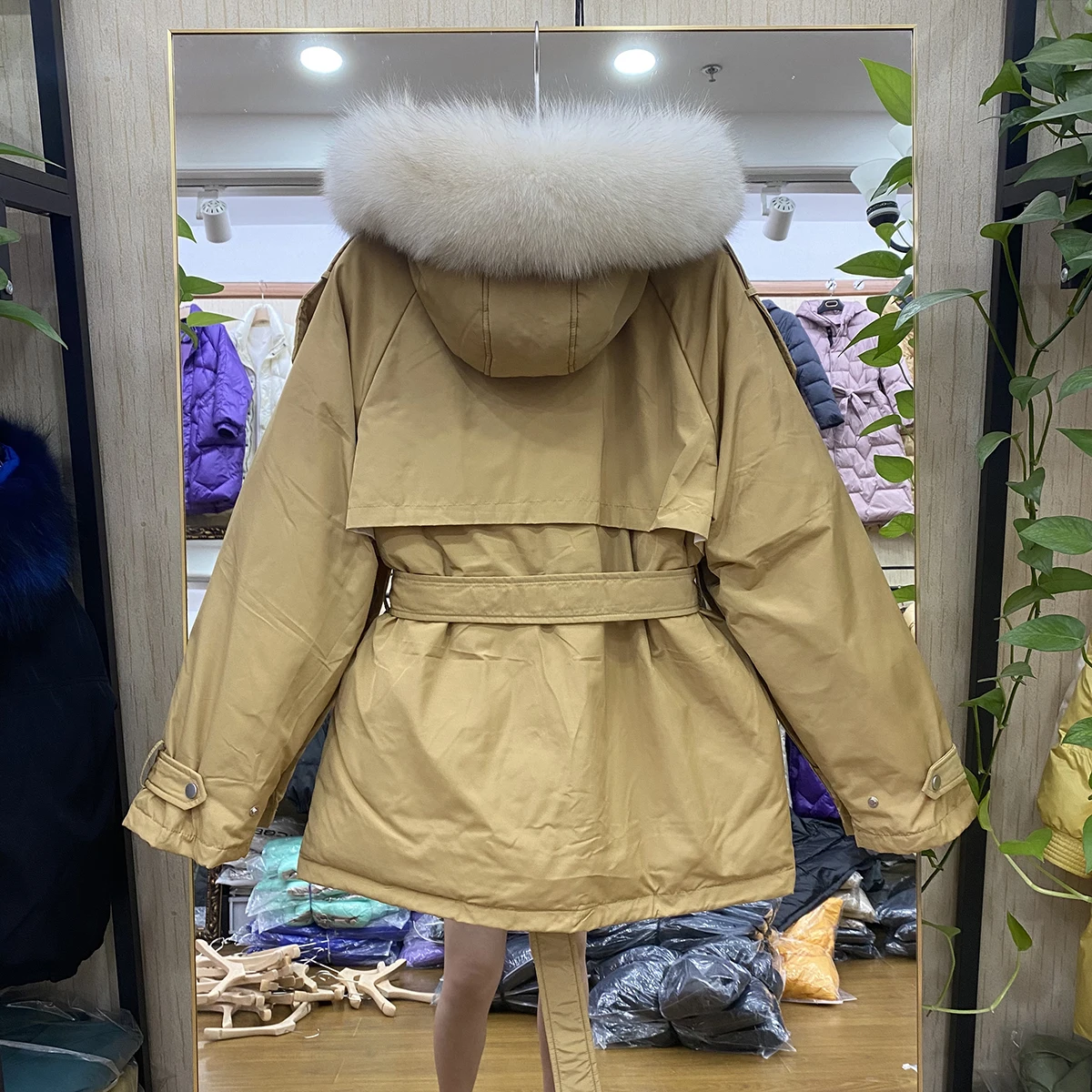 Fitaylor Women Winter 90% White Duck Down Jacket Belt Up Big Real Fur Collar Coat Warm Office Lady Black Fashion Outwear | Женская