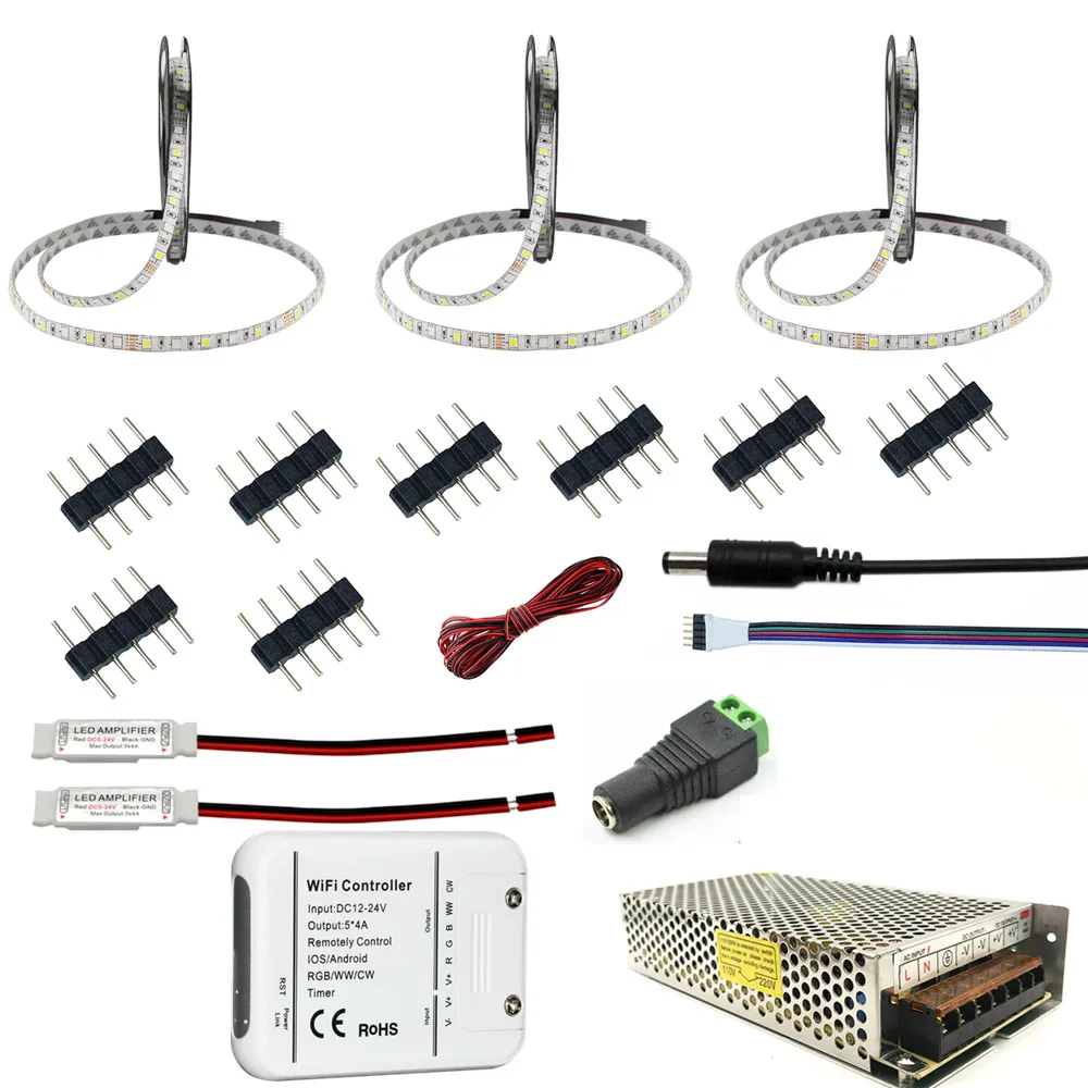 DC12V 5 м 10 м 15 м 20 м Wifi светодиодный светильник SMD 5050 RGB RGBW RGBWW светодиодный светильник RGB полоса трансформатор+ умный WiFi контроллер полный комплект