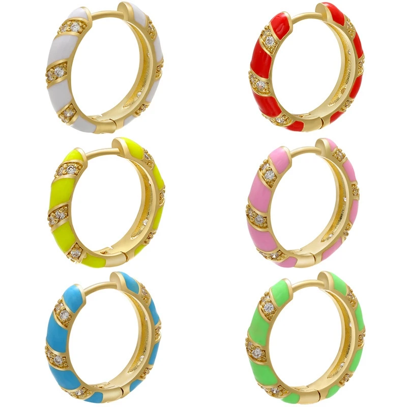 

1 Pcs Dazzle Earrings Colorful Hoop Earrings For Women Fashion 2021 Trend Personality Round Enamel Eardrop Circle Ear Jewelry