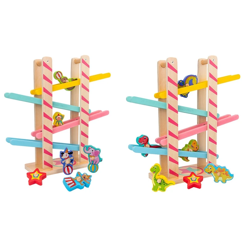 

Kids Wooden 4-Layer Race Track Pulley Toy Rolling Animals Gliding Rail Toys for Baby Education Toys