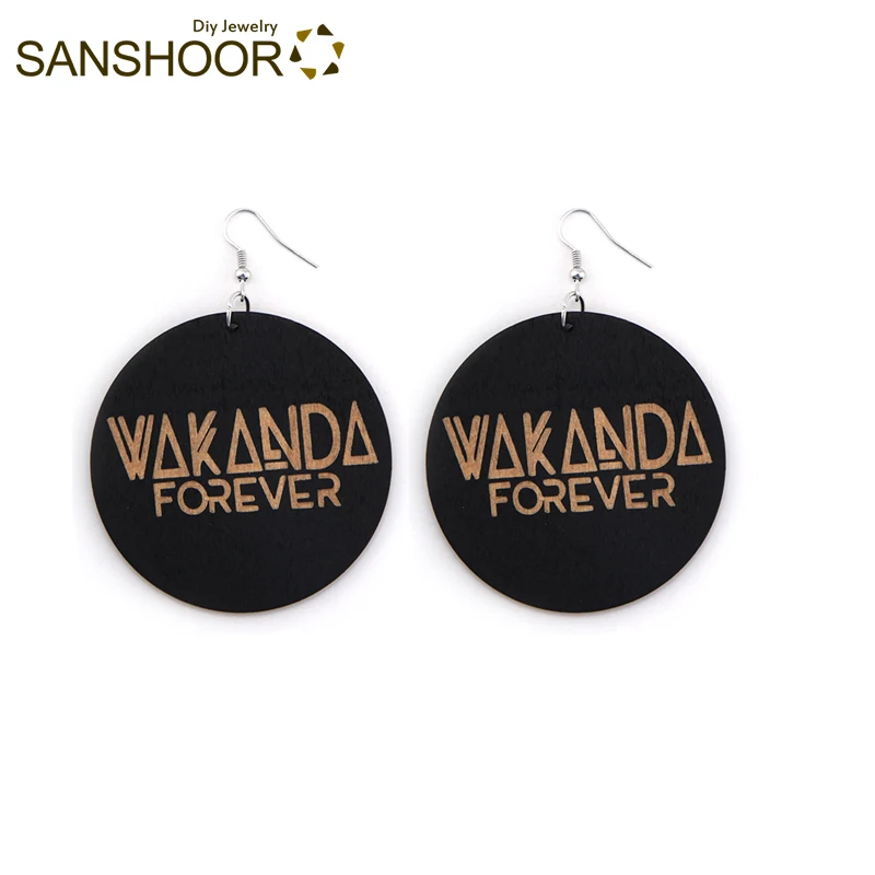 Женские Висячие серьги SANSHOOR Craved Wakanda Forever черные этнические ювелирные изделия