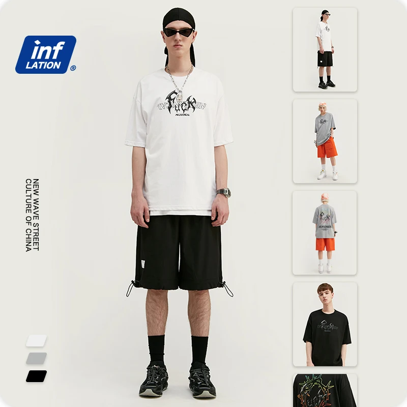 Мужская футболка с принтом INFLATION Повседневная Уличная хлопковая Футболка