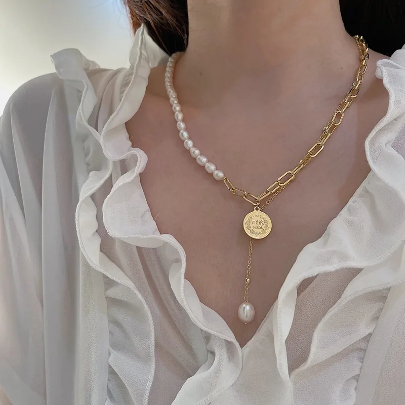 

Yoiumit Bohemian Gold Necklace Women Multi-layer Fashion Pearl Pendant Necklace Coin Necklace 2021 Fashion New Jewelry Party Gif