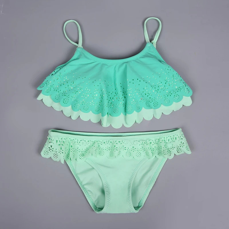 Детский раздельный купальник 2020 бикини с оборками для девочек купальный костюм