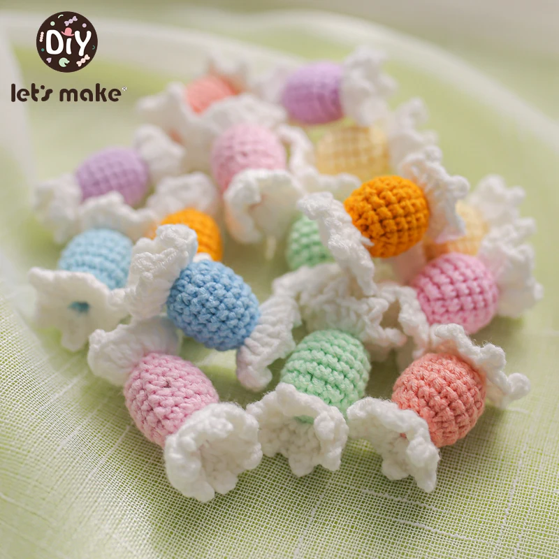 

Let's make Crochet candy Beads Can Chew Beads 10pcs DIY Teething Necklace Pacifier Chains Accessories Wooden Baby Teether