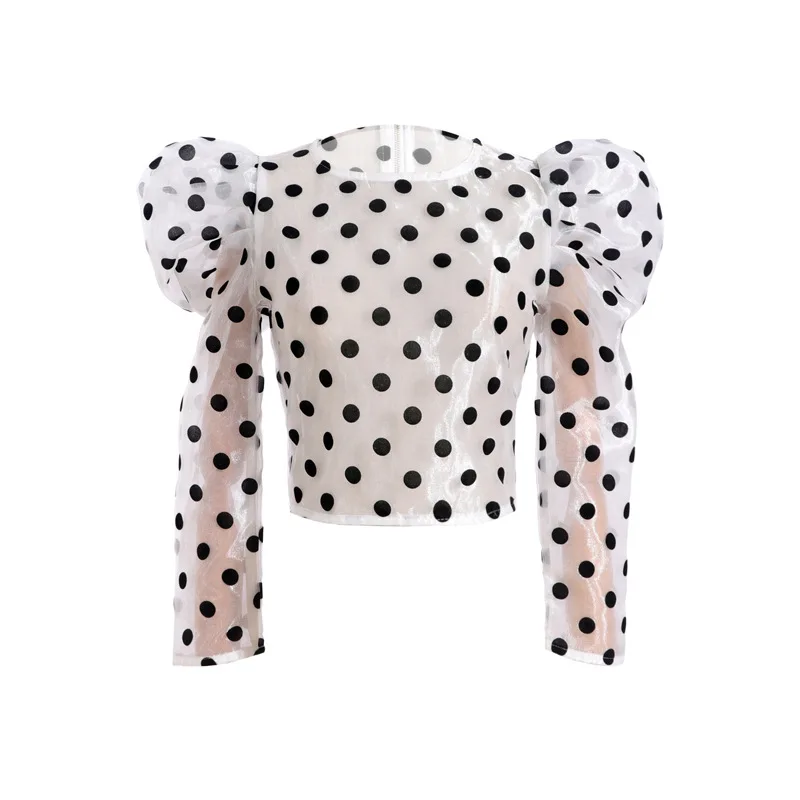 Женская летняя блузка в горошек из органзы на молнии | одежда