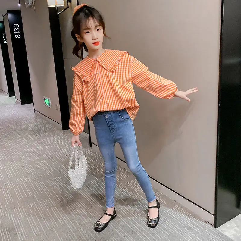 

2021 Summer Fashion Long Sleeve Baby Girls Princess Blouses New Plaid Cute Toddlers Kids Tops Children Casual Loose Shirts Q142