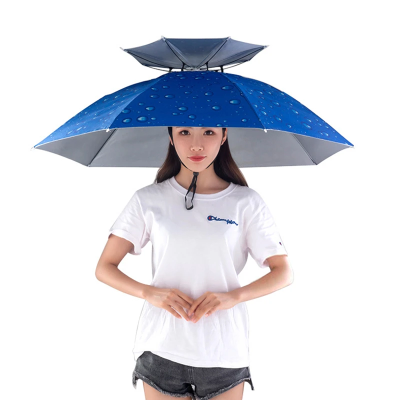 

Fishing Umbrella Hat Double-layer Head-mounted Umbrella Windproof and Rainproof Overhead Sunshade Outdoor Folding Umbrella Hat