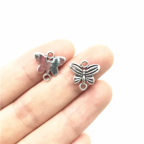 30 шт./лот винтажные античные серебряные двойные кольца-бабочки соединитель