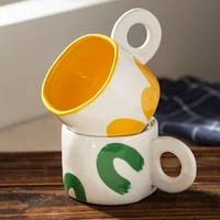 300ml nordic ceramic handgrip coffee mug office home water cup ring handle microwave breakfast oatmeal milk mugs
