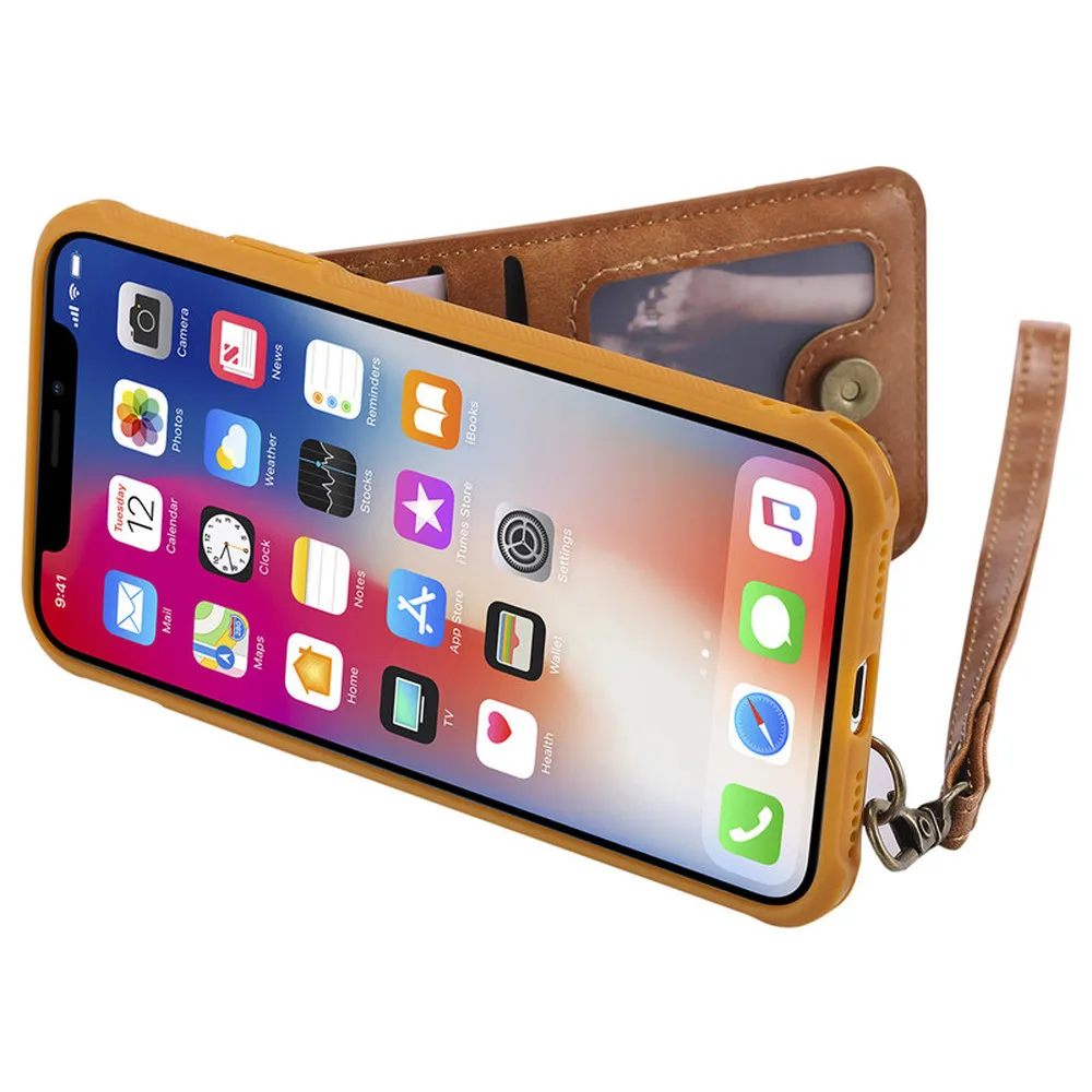 Fpr iPhone XR X XS MAX 6 6S 7 8 Plus Роскошный чехол для телефона из искусственной кожи ударопрочный кошелек чехол для карт с длинными короткими ремешками