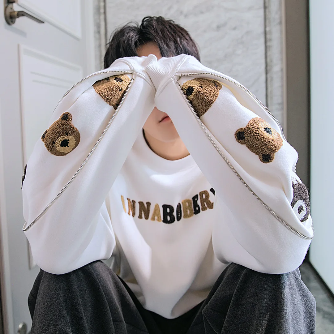 

Harajuku Men Women Pullover Sweatshirt Winter Casual Velvet Warm Hoodies Autumn Couple Loose Top Doll Bear Korean Outfit Hoodies