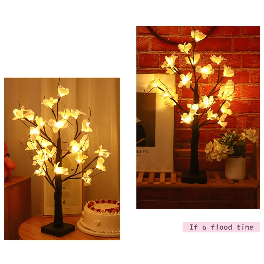

Cherry Blossom Bonsai Tree 24 LED Lighted Artificial Tabletop Tree Light Battery-Powered Night Light For Christmas Wedding Party