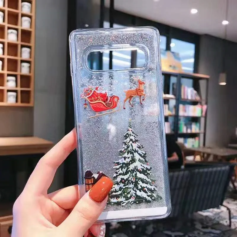 Dynamic quicksand Liquid Case для Samsung S10 + S8 S9 plus чехол Прозрачный блестящий Рождественский